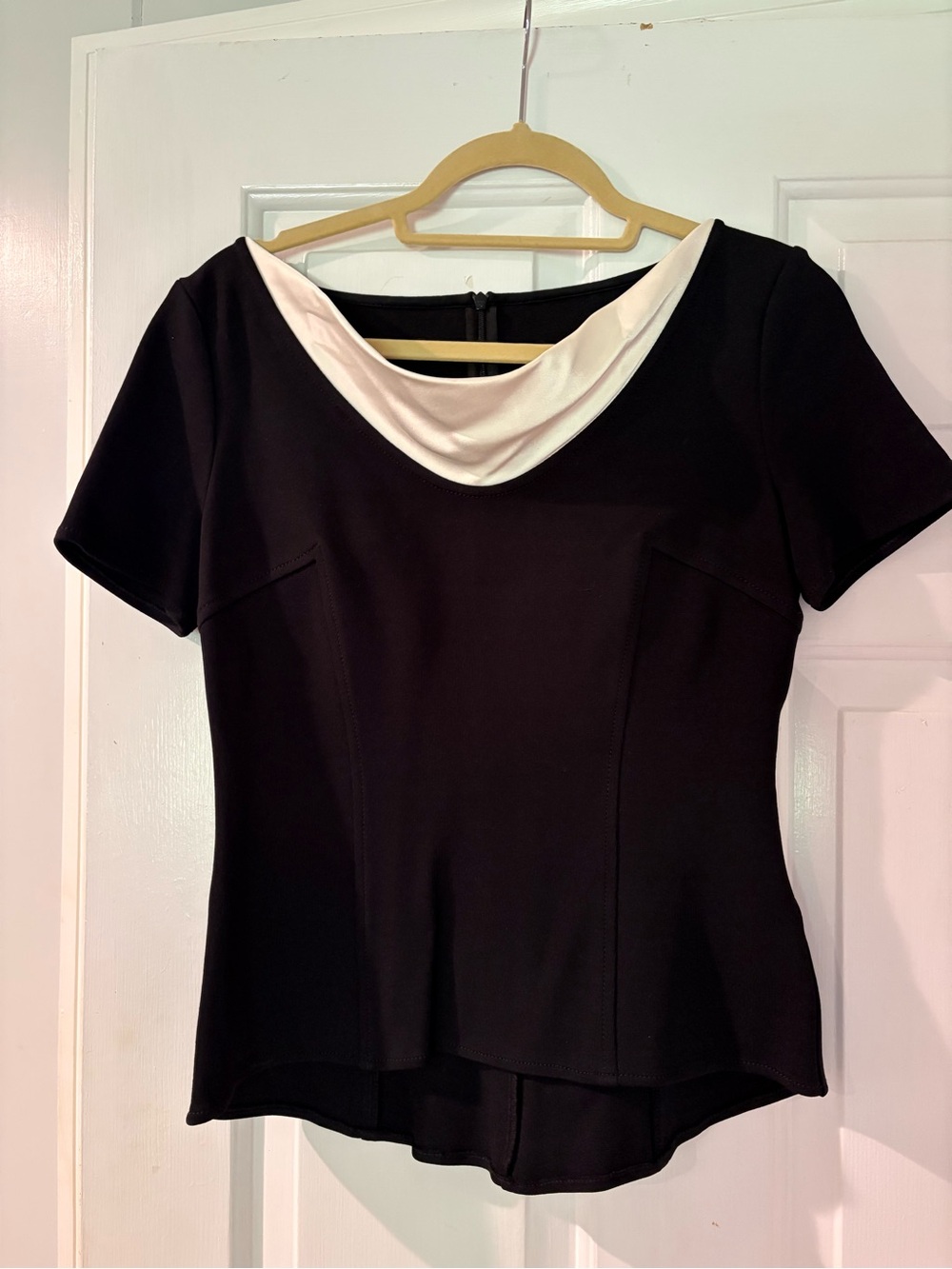 St. John Black and White Short Sleeve Cowl Neck Top and Skirt